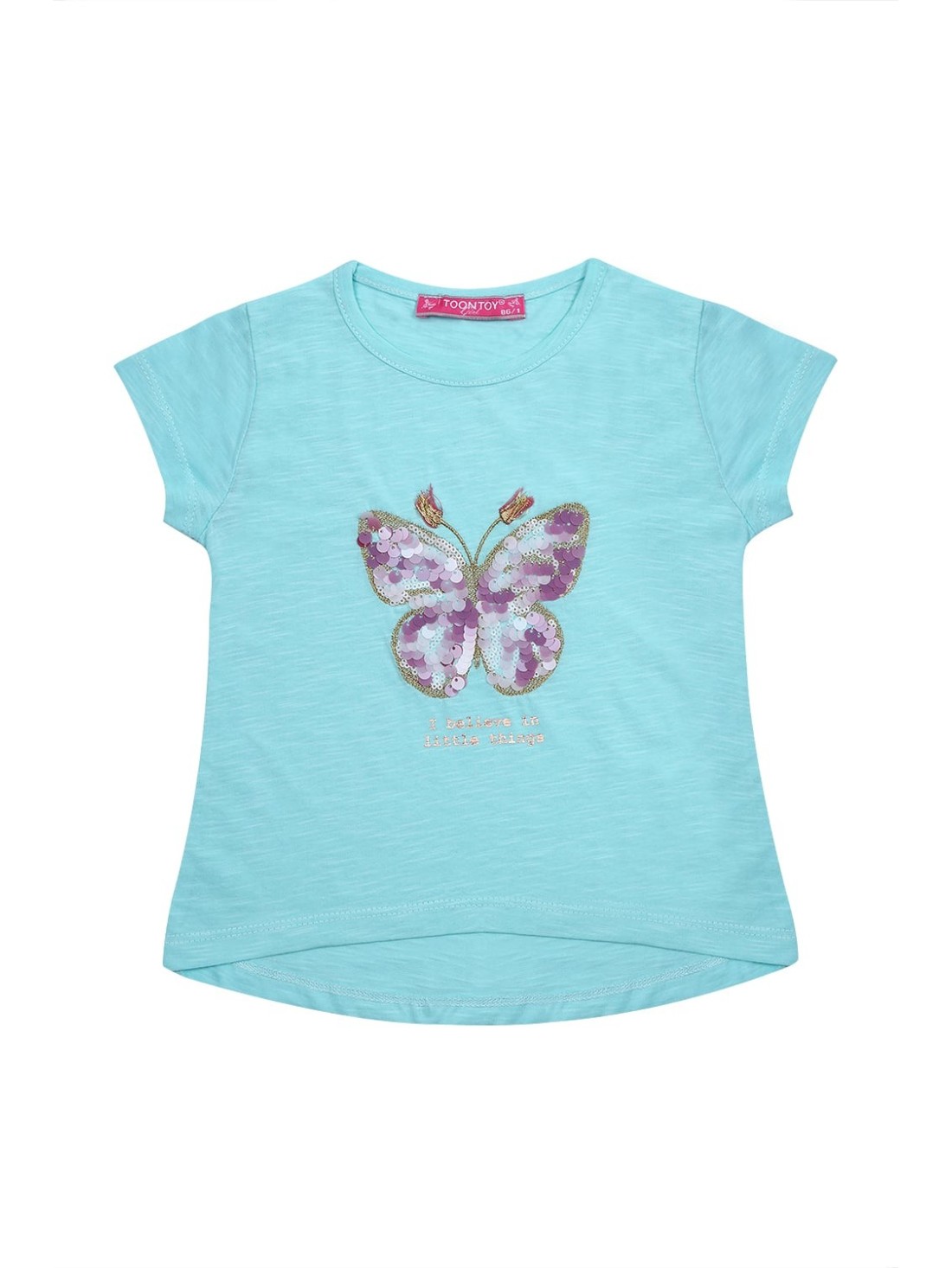 Girls\' T-shirt with a butterfly, mint NDZ8110 - Online store - Boutique